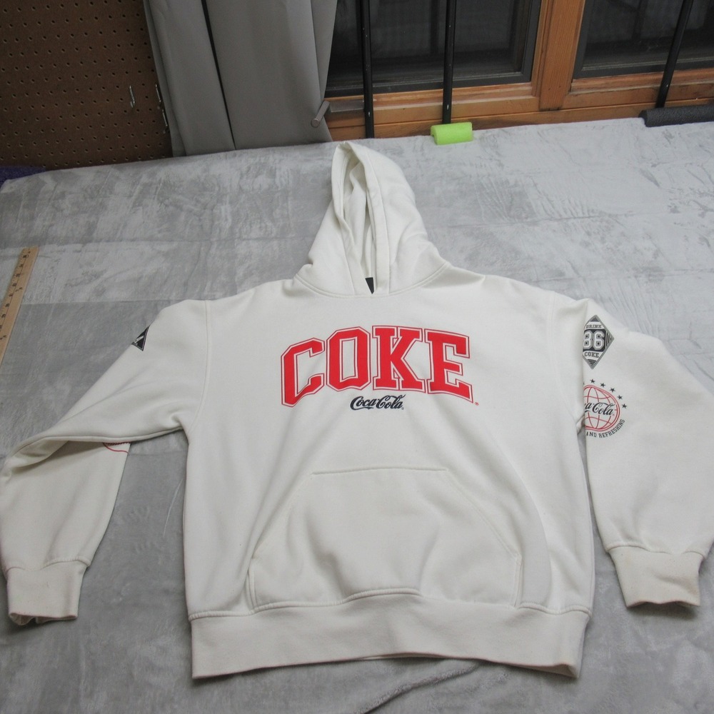 Coca Cola x‎ H&M Divided Hoodie Women XS White Fleece Pullover Sweatshirt SOFT